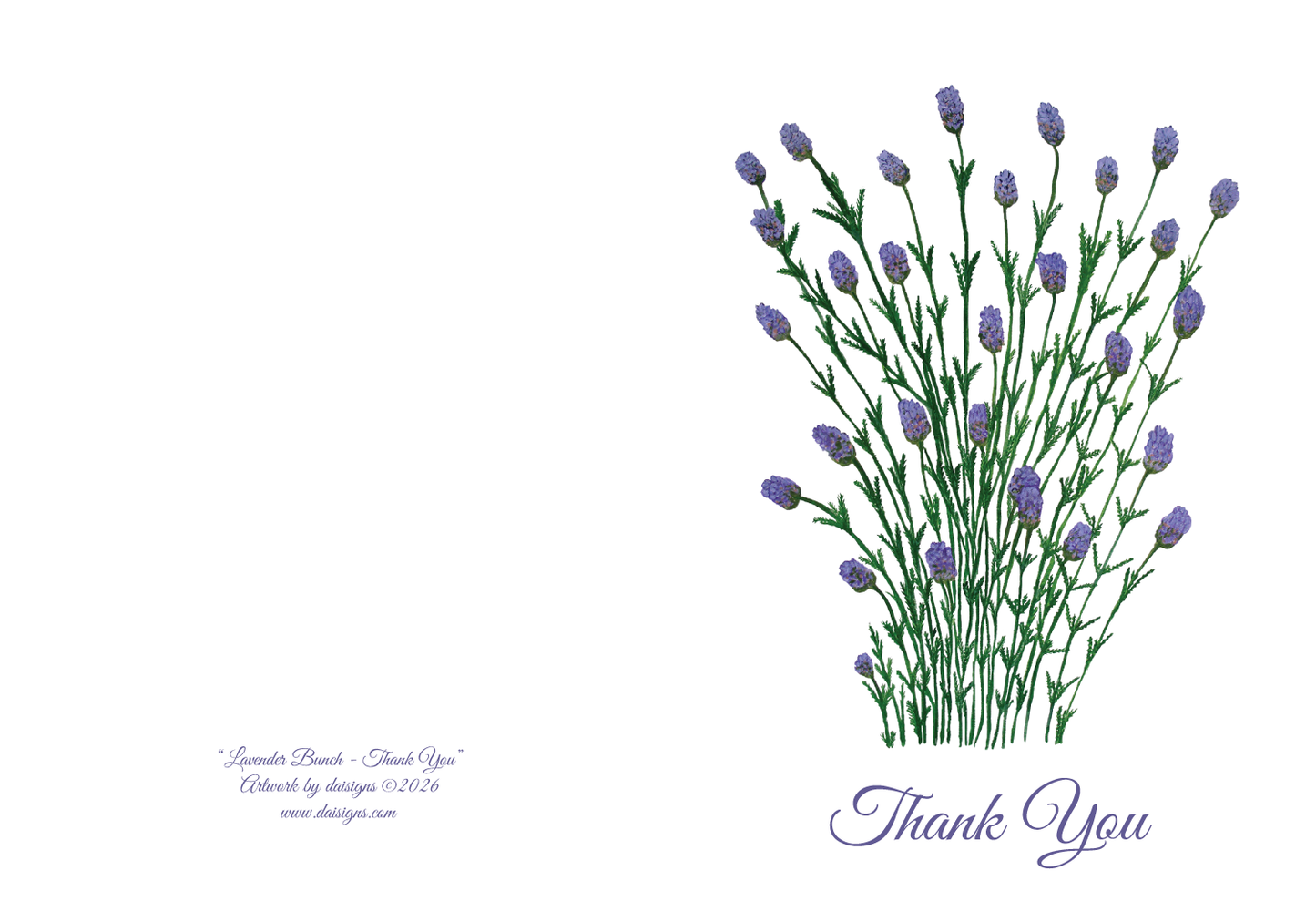 Bouquet of lavender flowers with 'Thank You' text on a white background