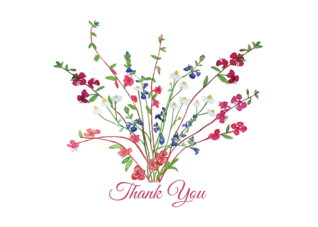 Floral design with 'Thank You' text on a white background
