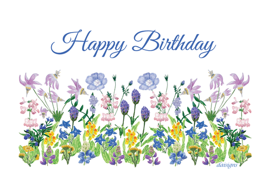 Colorful floral design with 'Happy Birthday' text on a white background