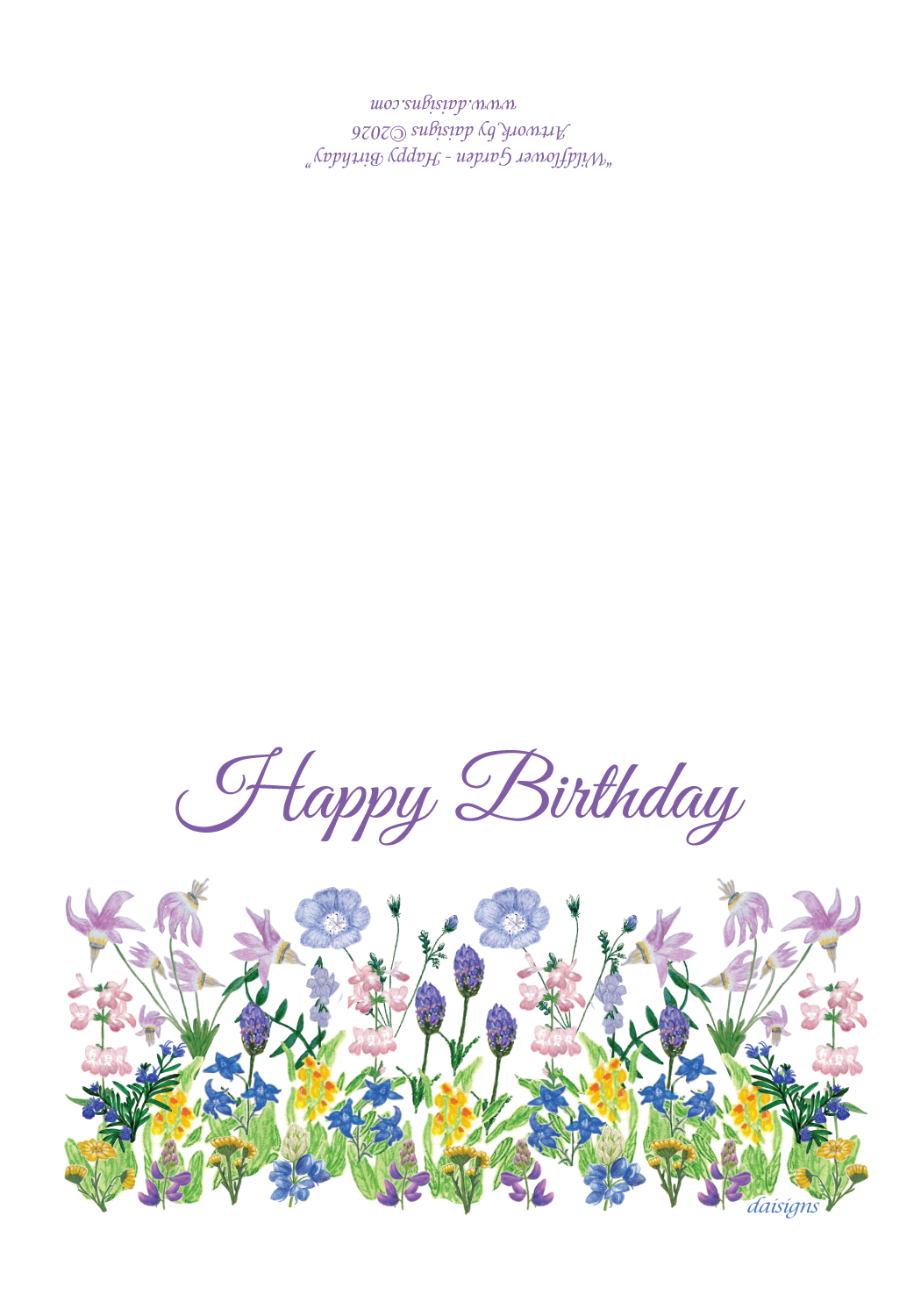 Happy Birthday card with colorful flowers on a white background