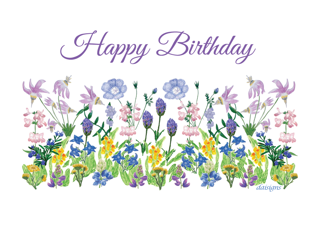 Colorful floral design with 'Happy Birthday' text on a white background