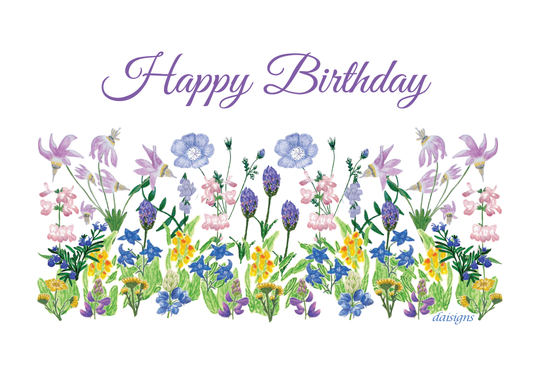 Colorful floral design with 'Happy Birthday' text on a white background